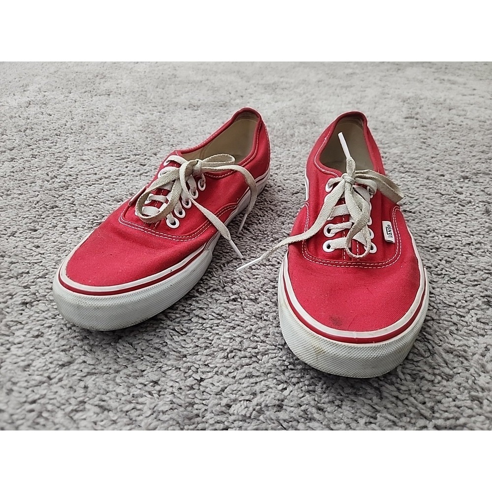 Vans Authentic Sneakers Mens 7.5 Red Canvas Low Top Skate Shoes VN000EE3RED